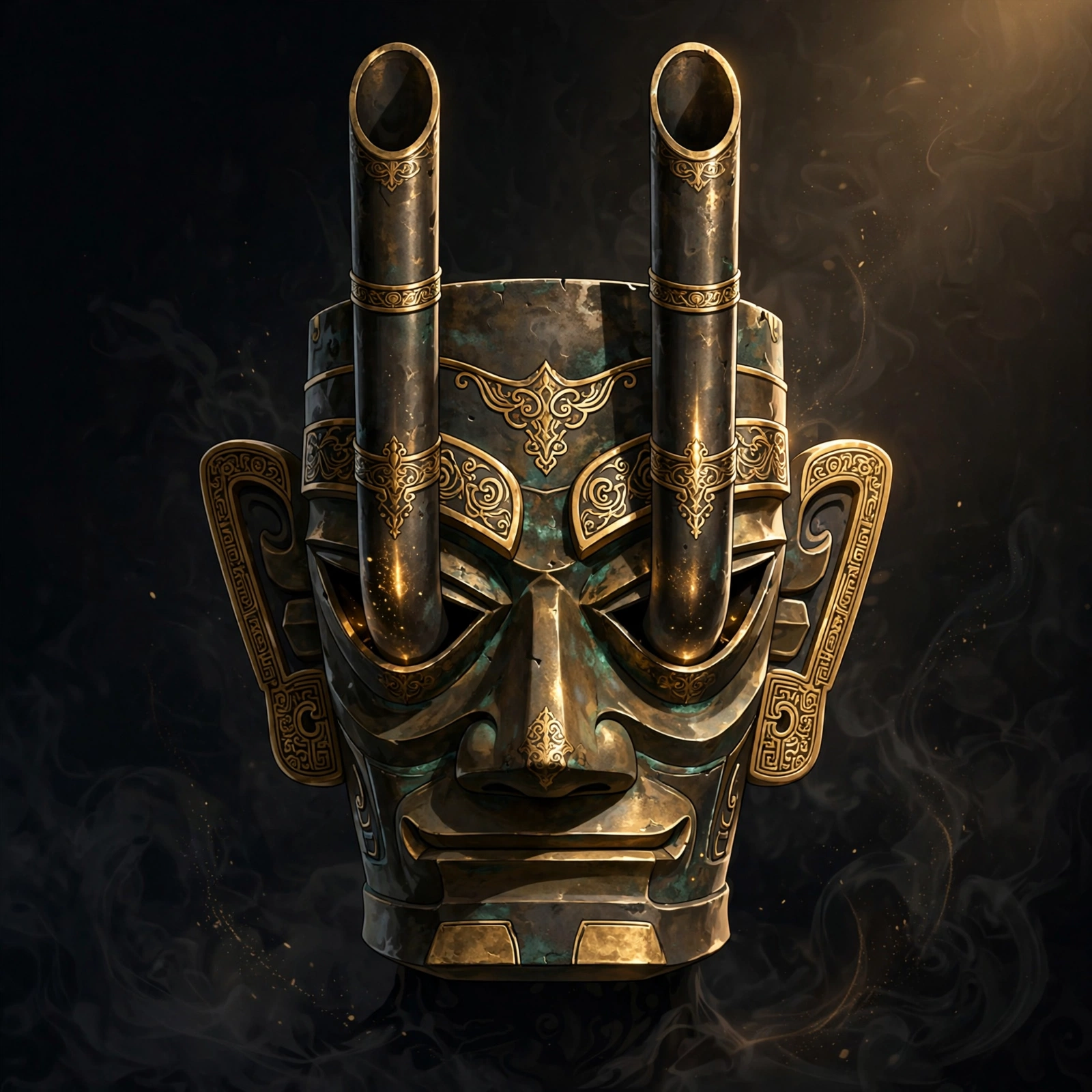 Bronze Relic Pass — Sanxingdui-inspired bronze mask artwork